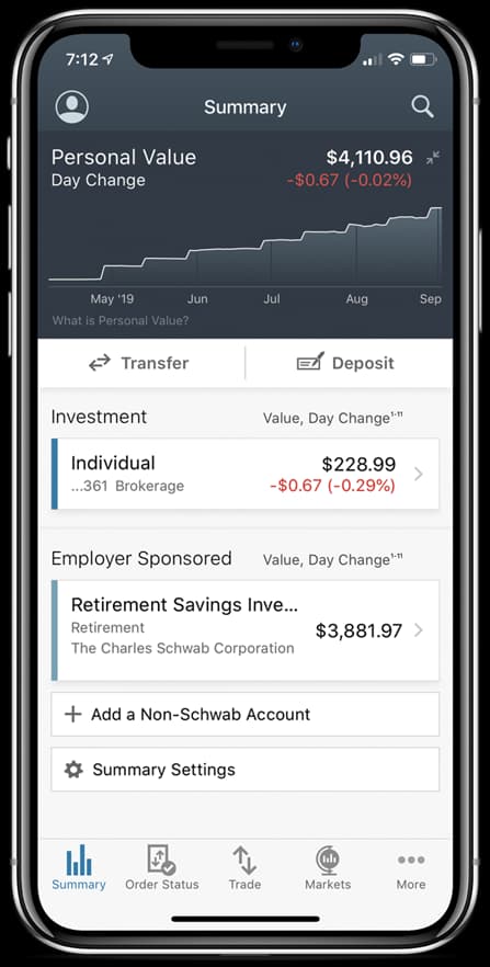 Charles Schwab app screenshot